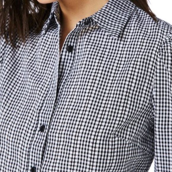 Court & Rowe Rich Black White Gingham Button Front Collared Shirt - Picture 2 of 13